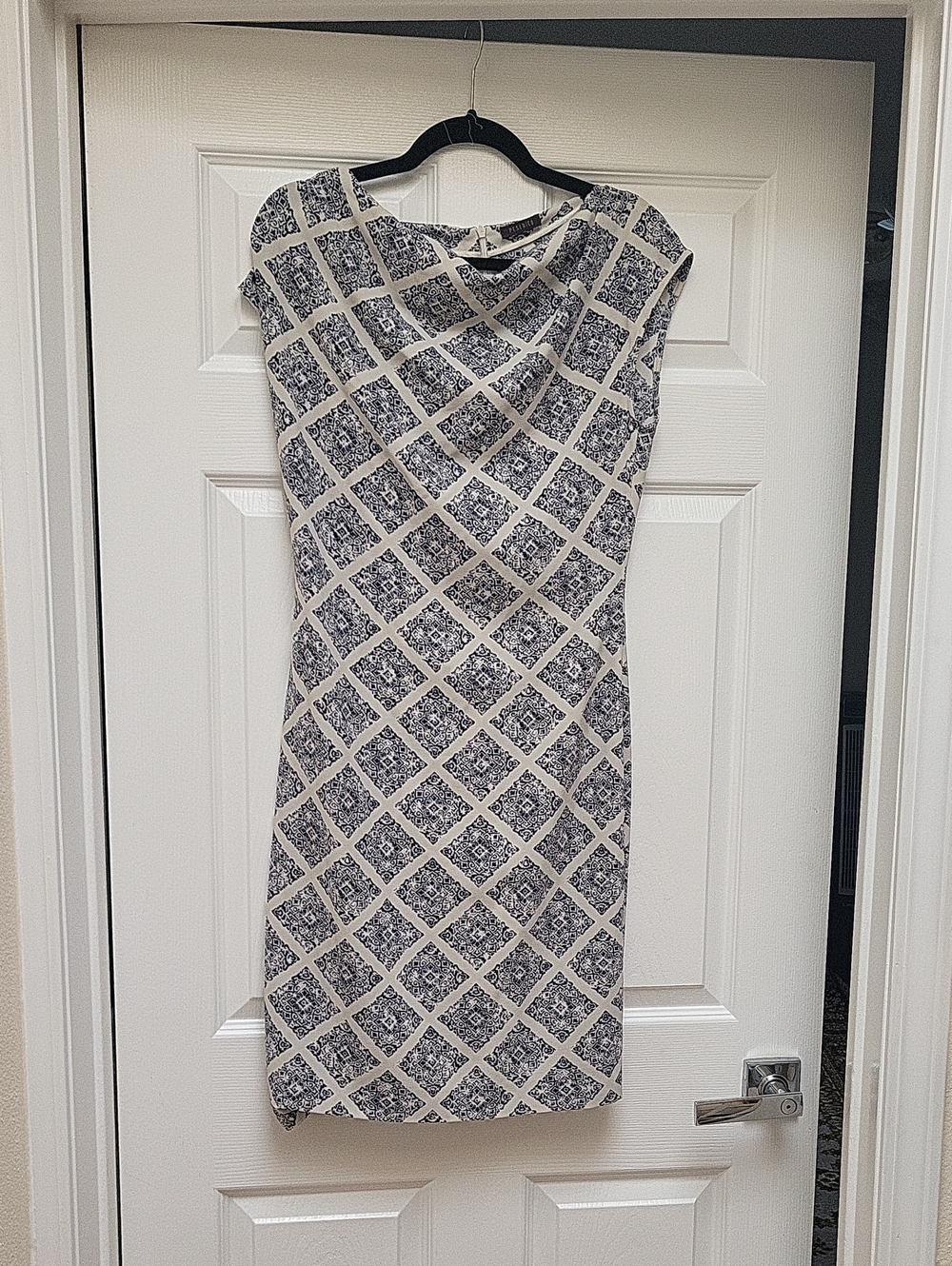 Peserico Navy and Cream Geometric Midi Dress